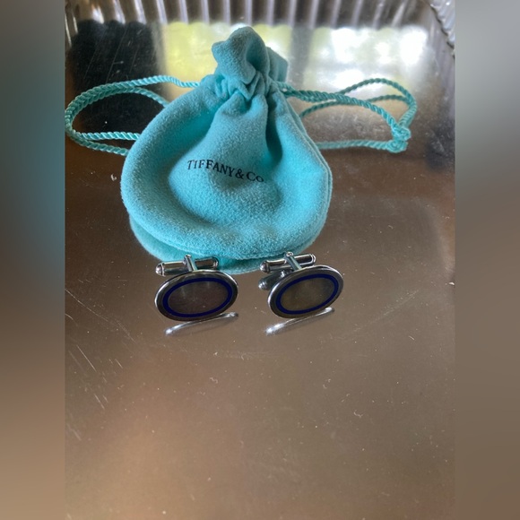 Tiffany & Co Vintage sterling silver 925 oval blue enamel...